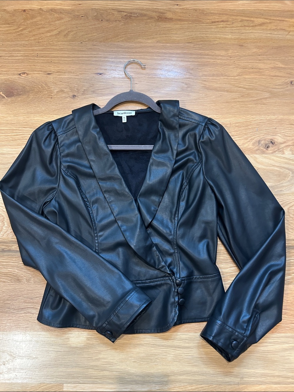 Heartloom Black Faux Leather Wrap-Style Blazer